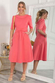 Jolie Moi Pink Maayan Fold Neck Dress (U73569) | €39