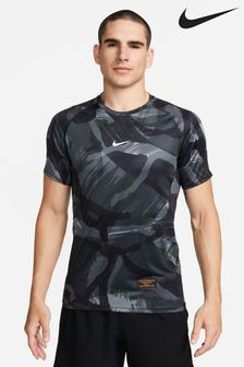 Nike Black Slim Pro Dri-FIT Short Sleeve Camo Top (U73599) | kr519