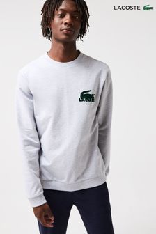 Lacoste Large Grey Croc Effect Logo Lounge Sweatshirt