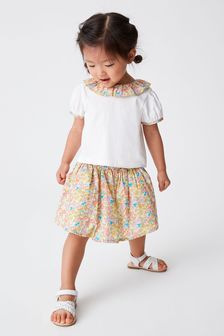Ochre Yellow/Cream 2 Piece Floral Skirt and T-Shirt Set (3mths-7yrs) (U73763) | 74 zł - 91 zł