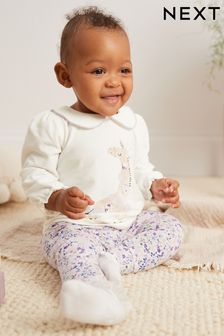 Morado lila con jirafa - Pack de 2 prendas para bebé con leggings y camiseta (U73843) | 17 € - 19 €