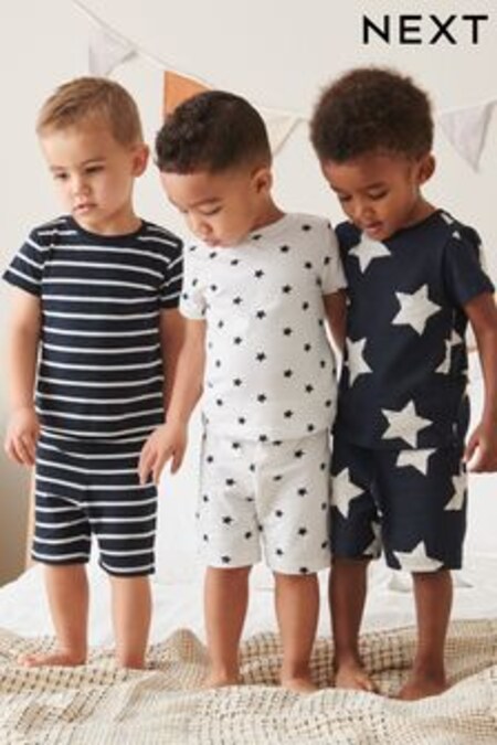 Étoiles/rayures bleu marine - Lot de 3 pyjamas courts (9 mois - 12 ans) (U73888) | €24 - €34