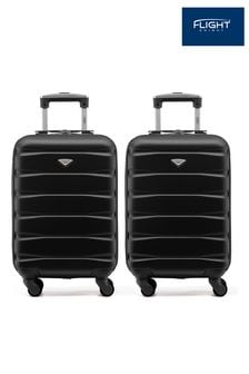 Negro + Negro - Juego de 2 maletas rígidas de cabina con ruedas de 55x35x20 cm compatible con EasyJet de Flight Knight (U74071) | 127 €