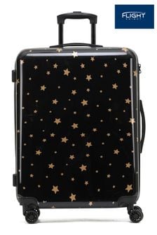 Черный со звездами - Легкий чемодан в клетку на 4 колесиках с принтом Flight Knight (U74133) | €119