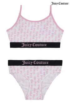 Juicy Couture Juicy White/Pink Printed Bralette & Brief Underwear Set