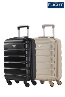 Negro + Champán - Juego de 2 maletas rígidas de cabina con ruedas de 55x35x20 cm compatible con EasyJet de Flight Knight (U74192) | 127 €