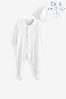 Emile Et Rose White Embroidered Sleepsuit & Hat Set (U74231) | kr660