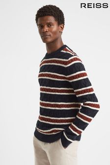 Reiss Tobacco Littleton Cable Knitted Striped Jumper (U74325) | kr2,515