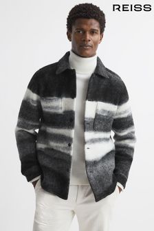 Reiss Black/White Leo Brushed Wool Blend Overshirt (U74341) | $315