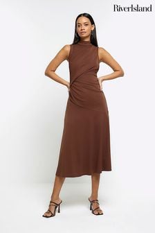 River Island Brown Drape Side Midaxi Dress (U74352) | €91