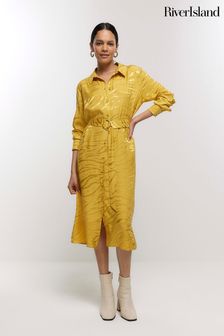 River Island Yellow Button Down Belted Shirt Dress (U74353) | €36