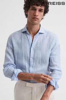 Reiss Blue Stripe Ruban Linen Long Sleeve Shirt (U74360) | HK$1,410