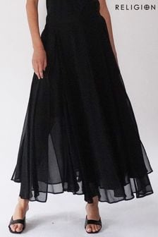 Religion Black Floaty Sheer Multi Layered Olsen Maxi Skirt (U74381) | ₪ 443