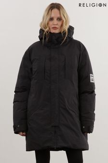 Religion Oversized Hooded Puffa Coat with Branding