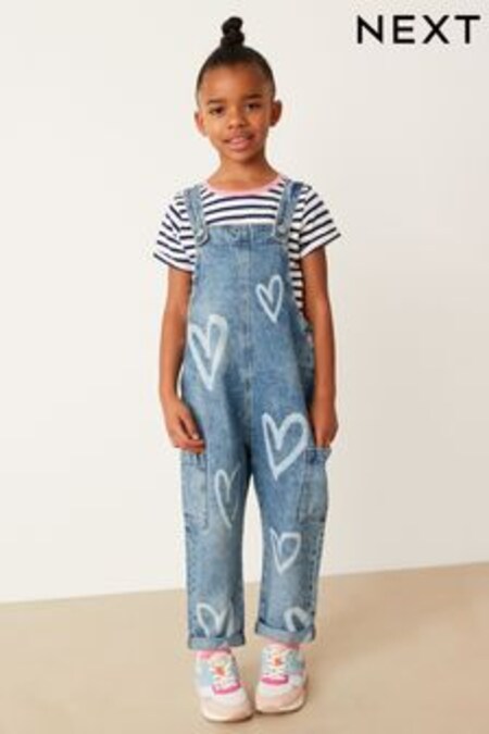 Denim Heart Print Mom Dungarees (3-16yrs) (U74466) | kr308 - kr376