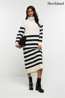 River Island Cream Stripe Roll Neck Midi Dress (U74485) | €27