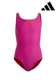adidas Pink Junior Solid Small Logo Swimsuit (U74602) | $20