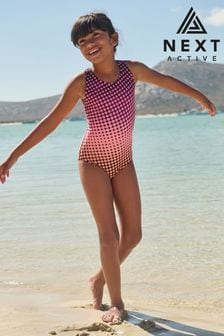 Pink/Black Geo Sports Cross-Back Swimsuit (3-16yrs) (U74605) | €15 - €21.50