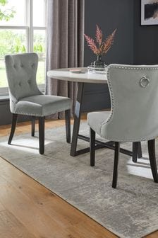 Soft Velvet Mid Grey Blair Black Leg Dining Chairs Set of 2 (U74820) | €365