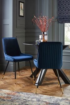 Set of 2 Soft Velvet Navy Blue Piano Non Arm Dining Chairs (U74821) | €305