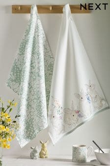Set of 2 Sage Green Josie Bunny Rabbit Tea Towels (U74923) | kr123