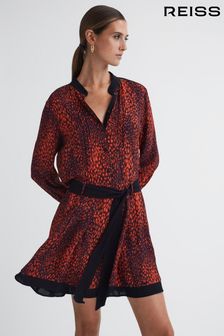 Reiss Red Kinsey Animal Print Belted Mini Dress (U74953) | SGD 518