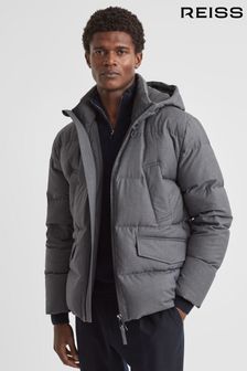 Reiss Grey Ronic Quilted Short Hooded Coat (U74997) | OMR224