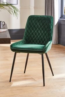 Set of 2 Soft Velvet Emerald Green Black Leg Hamilton Non Arm Dining Chairs (U75007) | €305