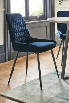 Set of 2 Soft Velvet Navy Blue Black Legs Hamilton Non Arm Dining Chairs (U75009) | €305