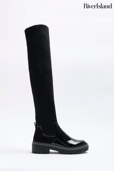 River Island Black Wide Fit Knit High Leg Boots (U75130) | €31
