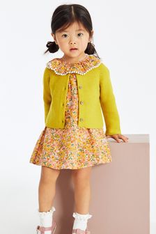 Yellow Ditsy Printed Dress And Cardigan Set (3mths-7yrs) (U75177) | €25 - €30