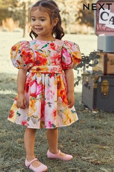 粉色／黃色花朵圖案 - 印花塔夫綢派對洋裝 (3個月至8歲) (U75179) | NT$1,860 - NT$2,130
