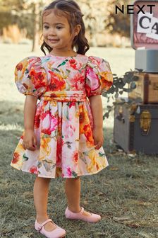 Pink/Yellow Floral Printed Taffeta Party Dress (3mths-8yrs) (U75179) | $71 - $81