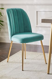 Set of 2 Soft Velvet Teal Brushed Gold Leg Stella Non Arm Dining Chairs (U75258) | €305