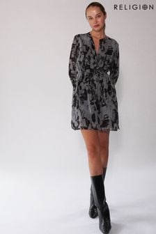 Religion Long Line Tunic Shirt Dress In Hand-Painted Prints