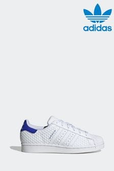 adidas originals Womens White/Blue Superstar Trainers (U75349) | CHF 139
