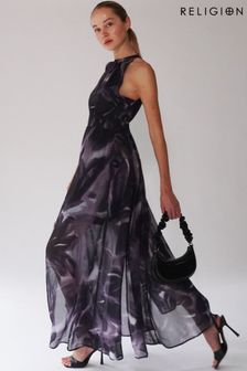 Religion Purple Halterneck Maxi Dress In Beautiful Prints (U75355) | $152