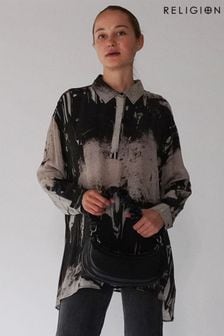 Religion Natural Oversized Constellation Tunic Shirt In Slinky Cupro (U75361) | SGD 165
