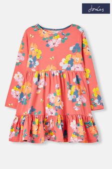 Joules Evelyn Red Long Sleeve Jersey Tiered Dress (U75367) | $63 - $80