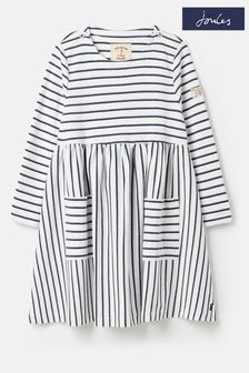 白色 - Joules Nancy Long Sleeve Jersey Dress With Pockets (U75368) | HK$277 - HK$339