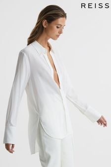 Reiss Ivory Eden Matte Silk Tunic Shirt (U75601) | $403