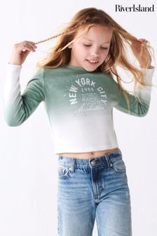 River Island Green Girls Ombre Embellished T-Shirt (U75684) | €9