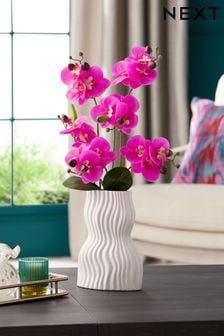 Pink Artificial Real Touch Orchid In White Pleated Pot (U75824) | €55