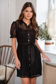 Pour Moi Black Clara Lace Shirt Mini Dress (U75838) | €60