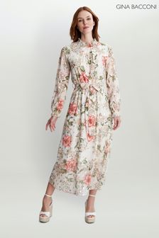 Gina Bacconi Jodette White Shirred Neck Dress (U75900) | ₪ 559