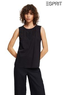 Črna bluza brez rokavov z vezenino Esprit (U75972) | €12