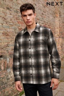 Brown/White Check Shacket With Wool (U76274) | $72