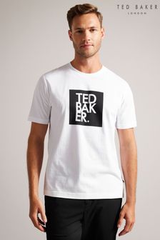 Ted Baker Rofata White Shorts Sleeved Square Branded T-Shirt (U76288) | $65