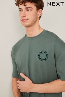 Zelena s potiskom - Debela majica sproščenega kroja (U76575) | €17