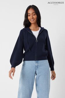 Accessorize Blue Zip Ribbeed Knit Hoodie